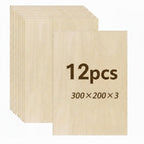 12 pcs Paneles de madera contrachapada sin tratar 3 mm – Tablas para manualidades, carpintería DIY, grabado láser, corte, pintura y decoración – Tamaños 30 × 20 cm / 40 × 30 cm