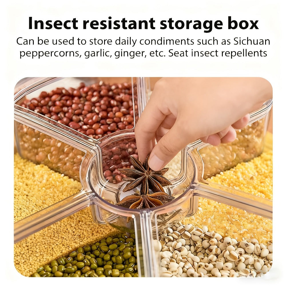 1pc Caja de almacenamiento de granos giratoria, Contenedor giratorio de gran capacidad para almacenar arroz y granos, Contenedor para almacenar granos enteros, Dispensación de un toque para granos pequeños