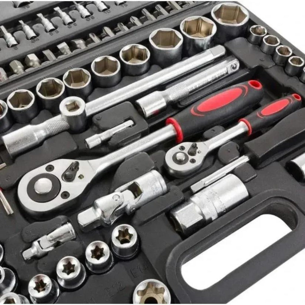 Juego de herramientas de 108 piezas Vasos para Llaves Carraca, incluye Llave de Trinquete, Ideal para Bricolaje, Reparación o Trabajos Mecánicos