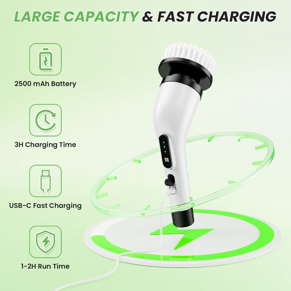 Cepillo de limpieza 9 en 1, cepillo de limpieza eléctrico recargable potente con pantalla digital, mejora de 2026, 3 velocidades ajustables, mango de extensión retráctil, más de 90 minutos de tiempo de funcionamiento, limpiador eléctrico potente para baño