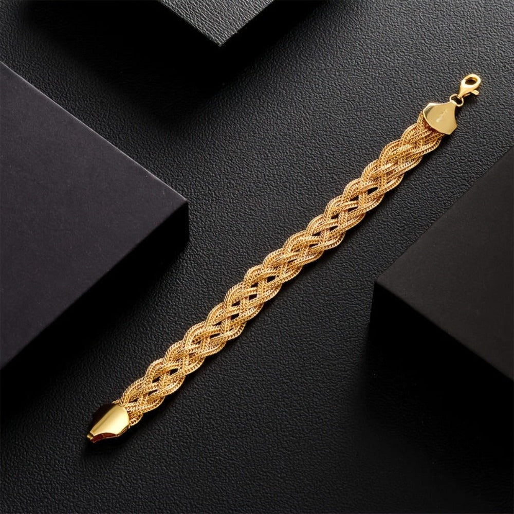 ARTPAGE, Plata 925, Pulsera Tejida Dorada para Mujer, Moderna y a la Moda, Utilizando un Cierre de Langosta Seguro y Confiable, Ideal como Regalo de Cumpleaños, Navidad, San Valentín, Día de la Madre, Presentada en una Exquisita Caja de Regalo