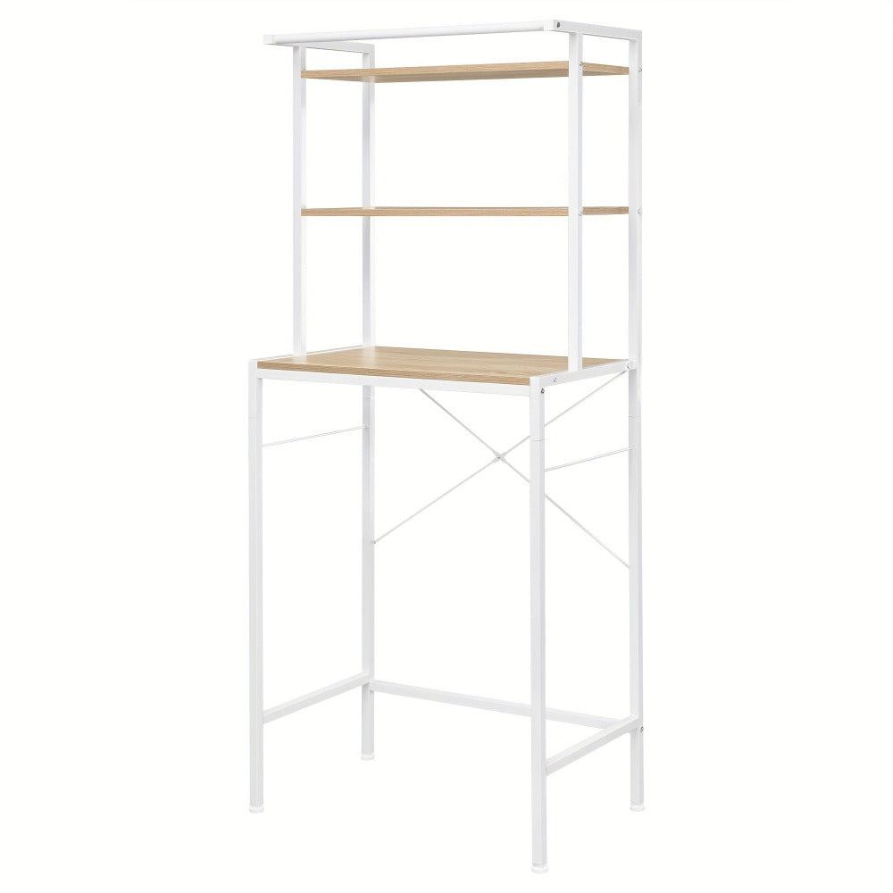 1pc Estante para Lavadora, Estante WC sobre la Lavadora, Armario de Lavadora, Armario de Baño, 3 Estantes, Toallero, Material Metal y Madera, 67x162x40cm