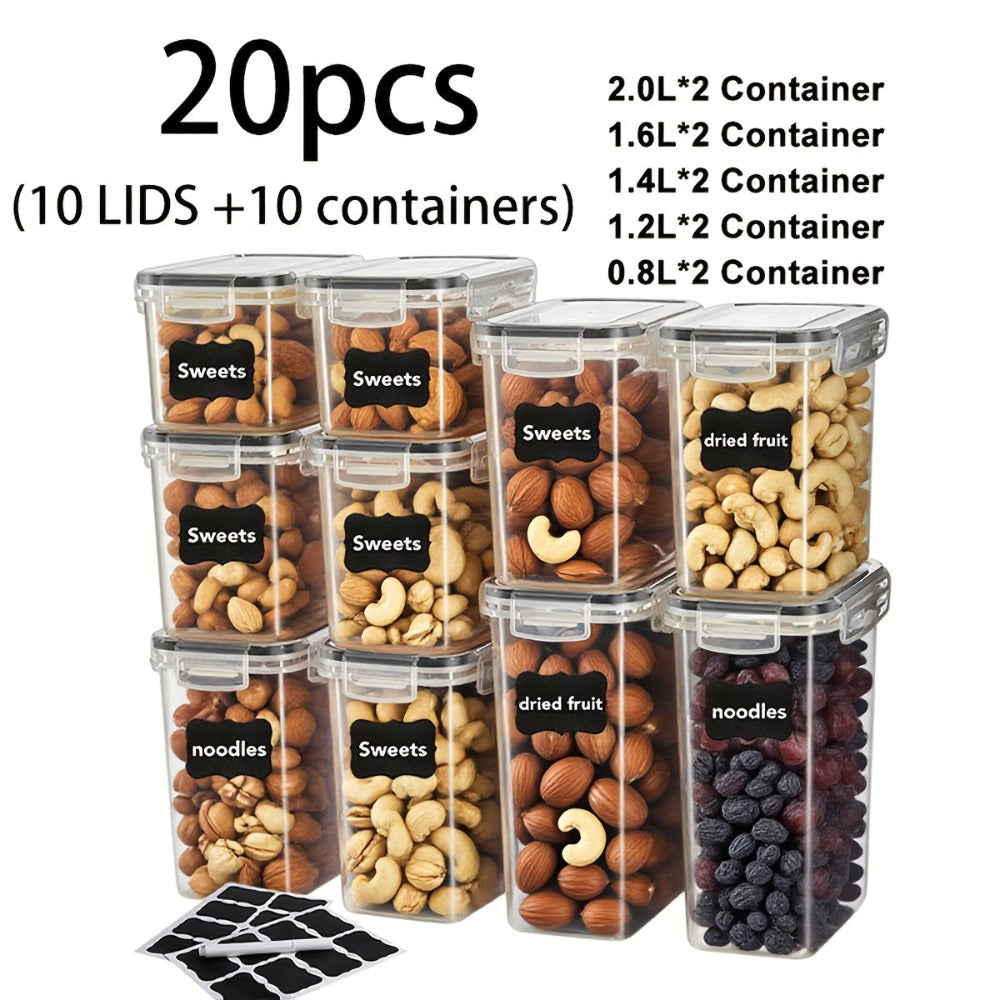 60/48/30/20/18/12 piezas de Recipientes Herméticos para Alimentos con TAPAS - Ideales para Organizar y Almacenar Granos, Arroz, Pasta, Té, Frutos Secos y Café en la Despensa de la Cocina - Incluye Etiquetas y Marcadores (30/24/15/10/9/6 TAPAS + 30/24/15/1