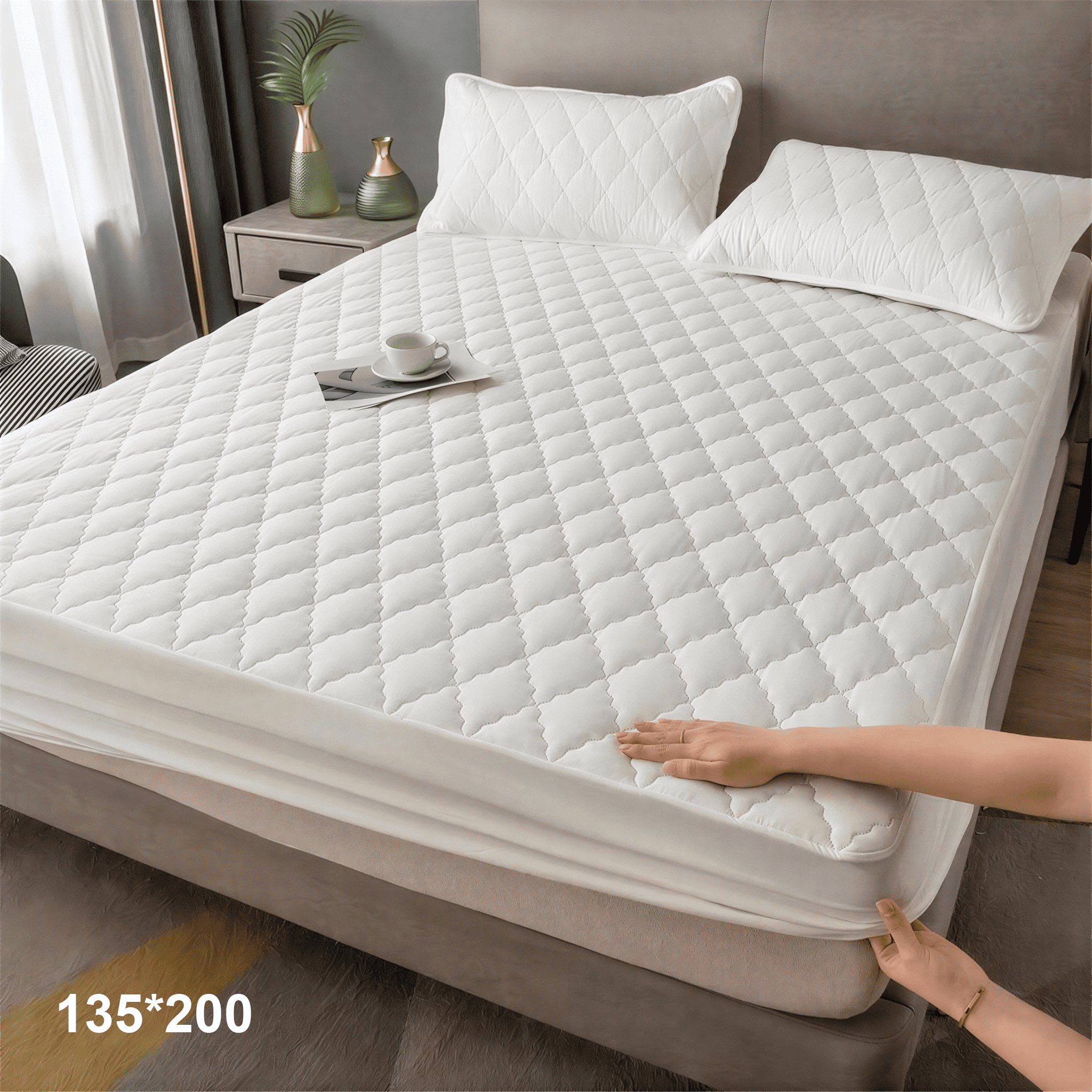 1 pc Protector de colchón acolchado, Súper Suave y Cómoda, Funda de colchón Elástico en Todo Contorno, Lavable a Máquina, Cubre de Colchón Ideal para Dormitorios, Habitaciones de Invitados, Residencias y Hoteles