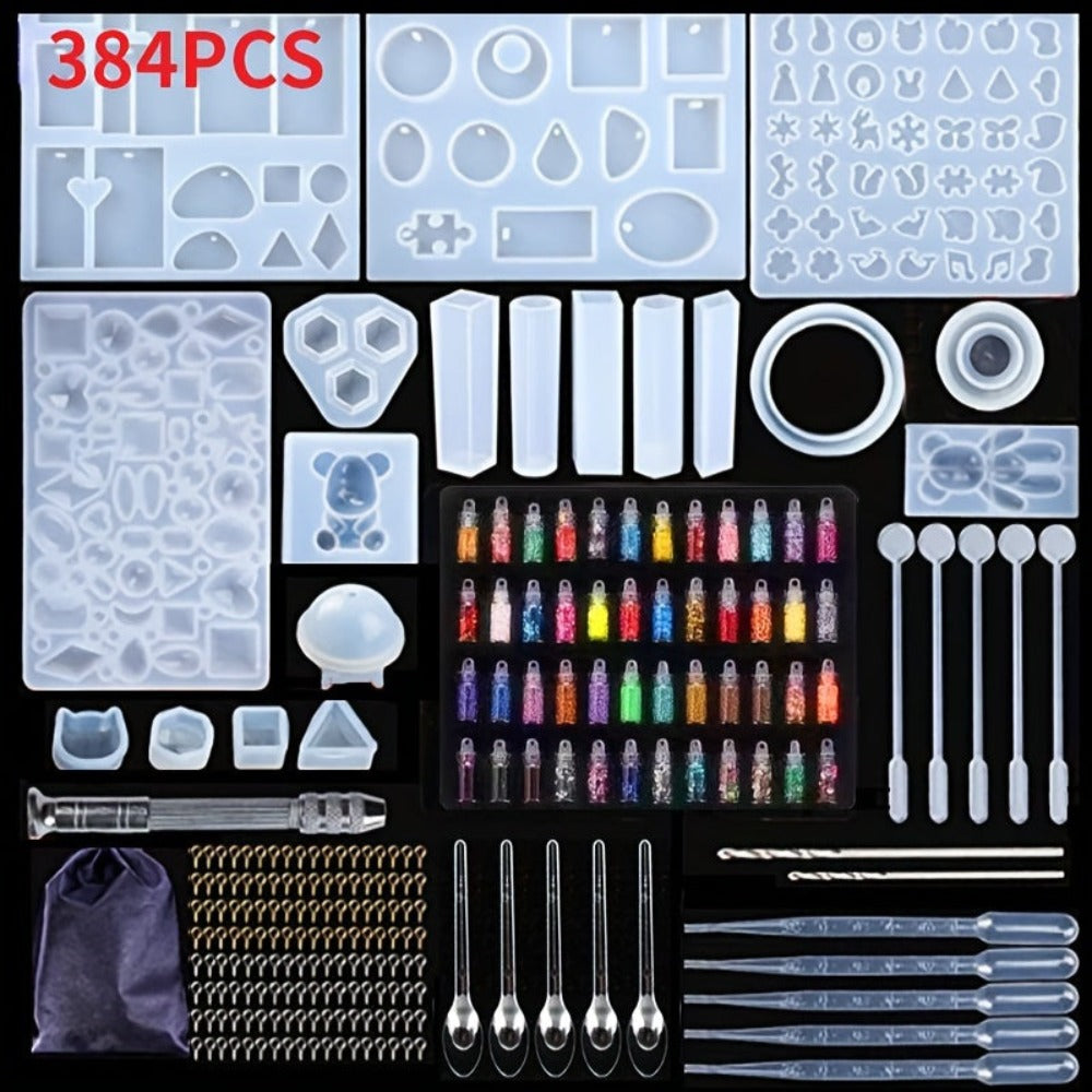 Kit de 384 Moldes de Silicona para Resina de Fundición, Ideal para Crear Joyas como Colgantes, Collares, Aretes y Diseños Geométricos para Proyectos