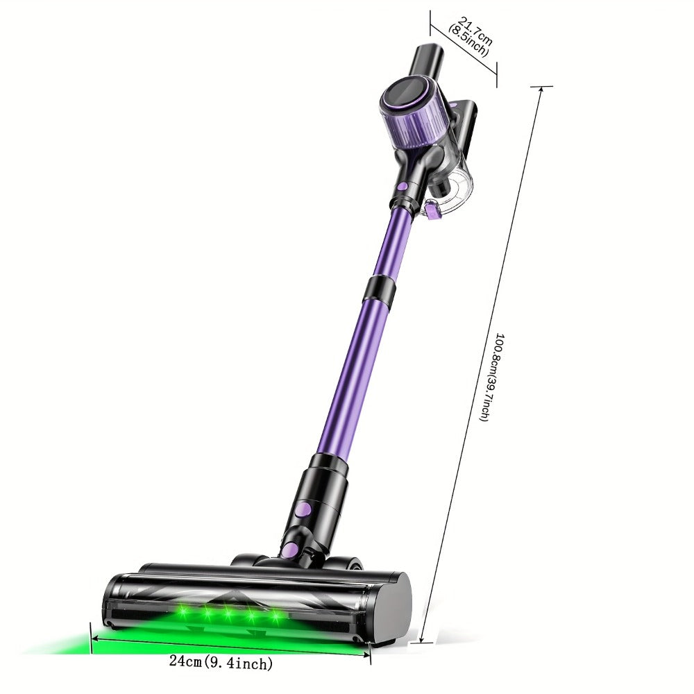 Aspiradora Inalámbrica de Alta Succión para el Hogar, 10 en 1 Ligera y Recargable con Larga Duración de Batería, Manguera Extra Larga Mejorada, Cepillos -enredos, Luces LED Verdes para Hogar, Pisos de Madera, Alfombras y Pelo de Mascotas