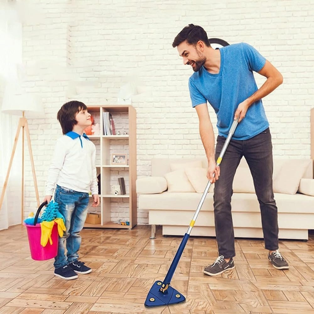 Mopa Triangular Limpieza Giratoria 360 para Limpiar Suelos, Paredes, Ventanas, Techos y Muebles. Fregona Triangular Microfibra, Función Autoescurrible, Incluye 2 Recambios. Cabezal de 27 x 27 x 27 cm, con un Mango Extensible de hasta 130 cm. - Dekohome