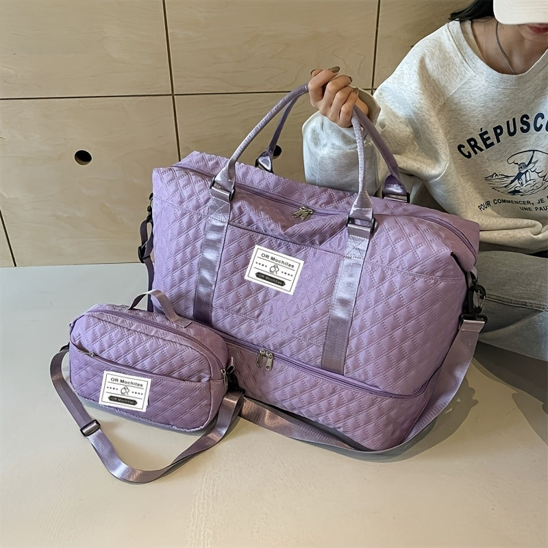 Set de Bolso Duffel de Viaje, Bolso de Fin de Semana para Mujer con Bolso de Hombro, Bolso de Mano de Noche con Compartimento para Zapatos, Bolso de Gimnasio para Yoga con Bolsa para Zapatos con Bolsillo Húmedo, Bolso de Hospital para el Trabajo de Parto