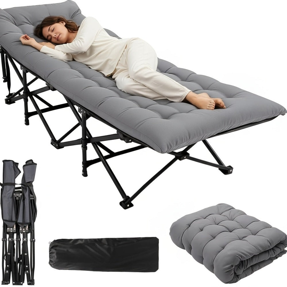 Cama de campaña para adultos con cojín extra grueso de 4 cm, cómoda y plegable, cama portátil para dormir, soporta 150 kg