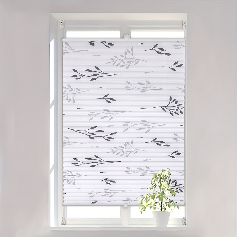 1pc Cortinas Plisadas Sin Taladro Requerido Con Portarrollos de Clip, Cortinas Plisadas de Clip, Cortinas Opacas de Protección Solar con Diseño de Ramas de Árbol, Cortinas para Ventanas y Puertas