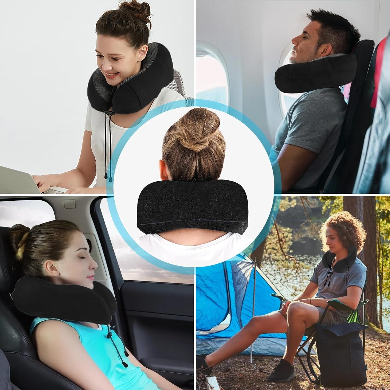 Una Almohada Cervical Ergonómica en Forma de U con Bolsa de Almacenamiento, Espuma de Memoria con Tecnología de Rebote Lento, Funda Lavable a Máquina, Ligera y Portátil para Avión, Oficina y Hogar, Apoya Cuello y Cabeza, Ideal para Siestas, Lectura y Ver