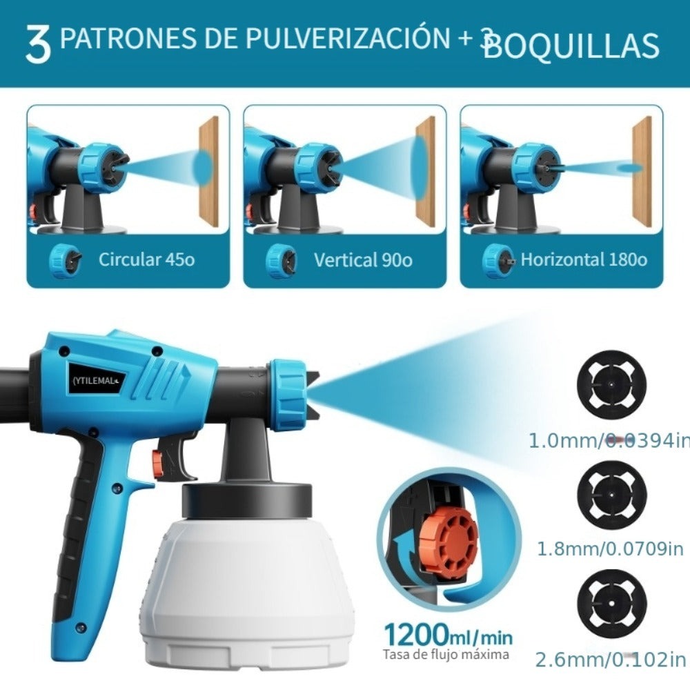 Pistola de pulverización de alta potencia HVLP de 800W para pintura gruesa (120 Din-s), recipiente extraíble de 1300ml, manguera de aire de 2.5m y cable de alimentación de 3m, 3 patrones de pulverización para horizontal/vertical, ovalado y redondo, pintur