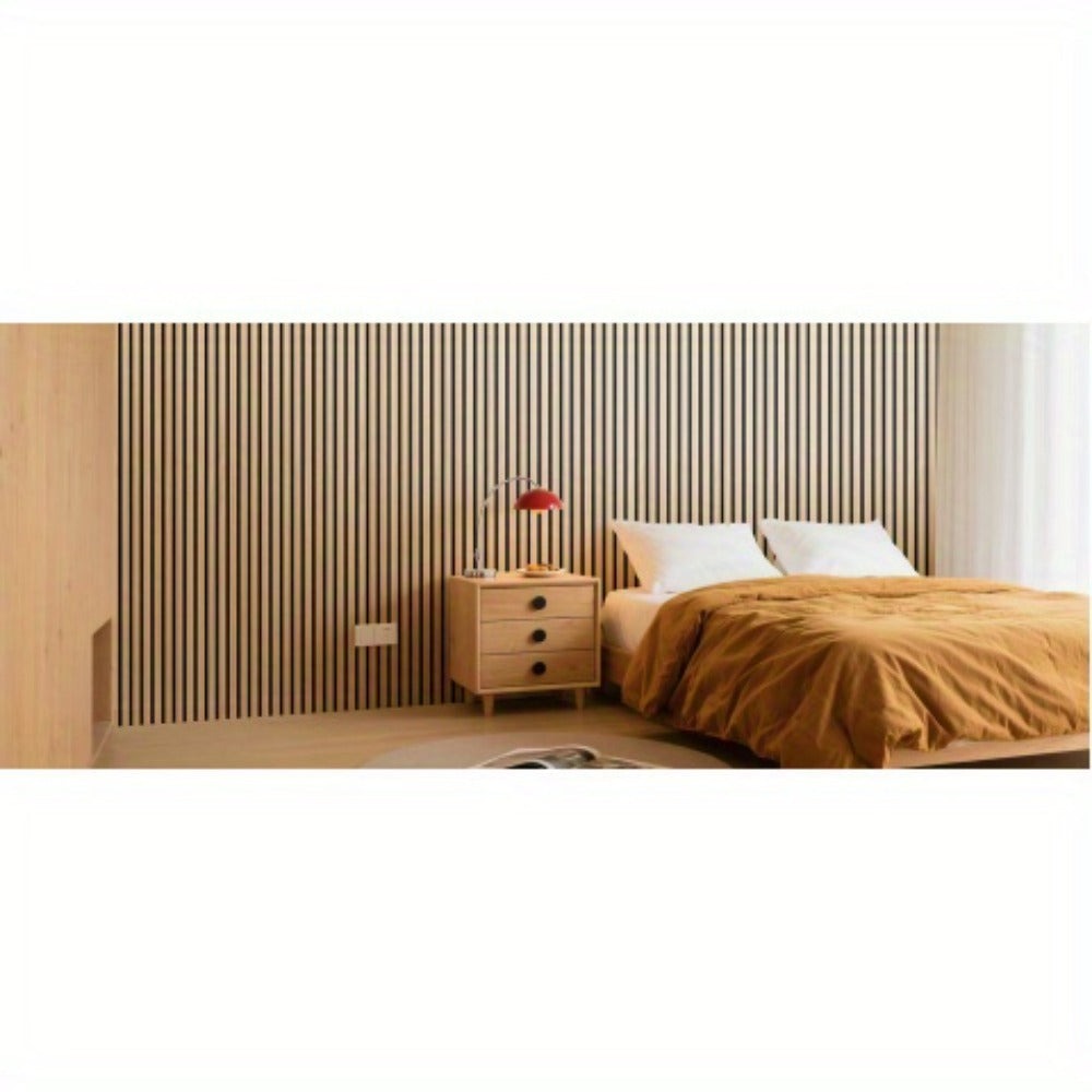Juego de 2 paneles acústicos autoadhesivos, de 100X52 cm, diseñados para insonorización y reducción de eco. Estos paneles de revestimiento de madera son perfectos para decorar paredes en salas de estar, oficinas y hogares.