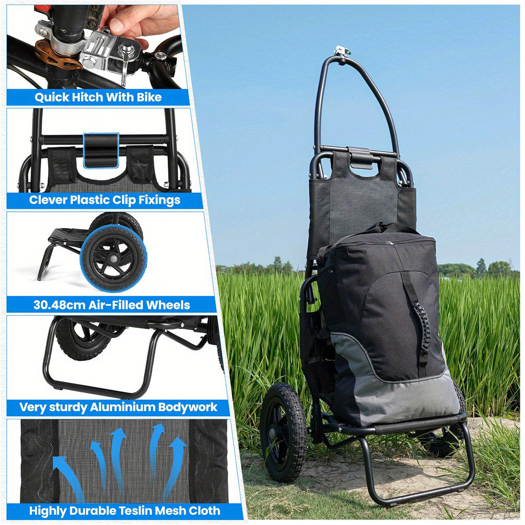 Remolque de carga para bicicleta, remolque 2 en 1 para bicicleta, carrito de compras, carretilla, marco de acero de aleación, ligero y plegable con neumáticos de aire de 30 cm, capacidad de carga de 20 kg