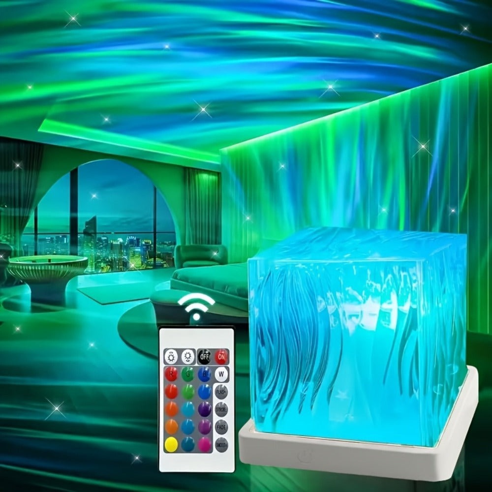 1 Proyector Inalámbrico de Luz Aurora y Estrellas de 16 Colores con Control Remoto - Batería Incorporada, Recargable por USB, Brillo Ajustable, Lámpara de Noche LED Aurora de Mesa, Luz Ambiental RGB, Perfecto para Ambiente de Dormitorio, Sala de Juegos, F