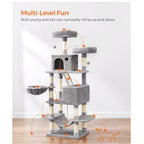 Rascador para gatos | Árbol para Gatos Feandrea de Gran Tamaño con Múltiples Niveles - 13 Postes Rascadores, 2 Plataformas y Hamaca Acogedora