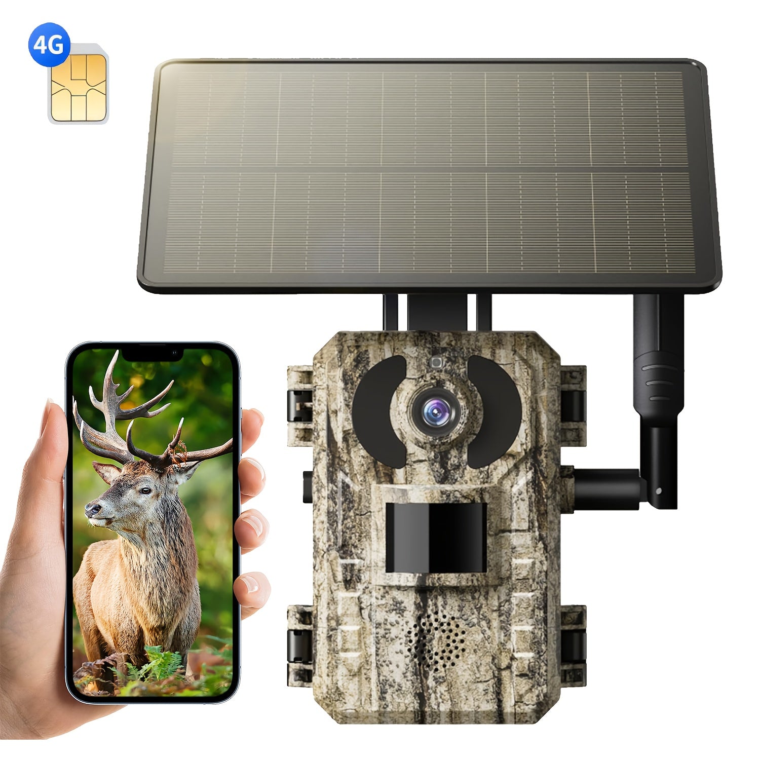 Paquete de 2 cámaras de rastro inteligentes celulares 4G LTE / Paquete de 1 cámara 4G, con transmisión en vivo 2K, tarjeta SIM incorporada, acceso remoto por aplicación, reproducción de grabación, activación por movimiento y tiempo de disparo de 0.2S, vis