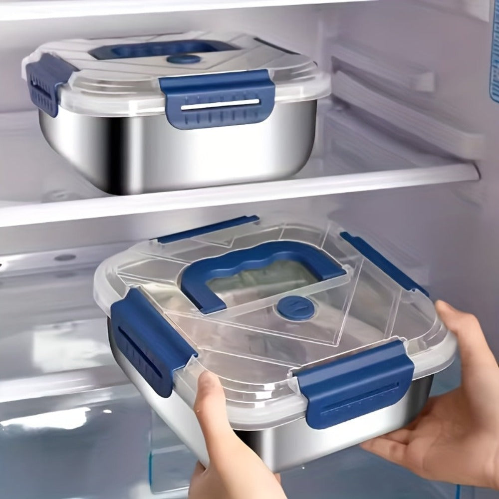 Juego de 2/4 piezas de recipientes herméticos de acero inoxidable para almacenar alimentos con tapas, aptos para microondas, reutilizables, perfectos para refrigerador, ideales para preparación de comidas, cocina al aire libre, esenciales de cocina, recip