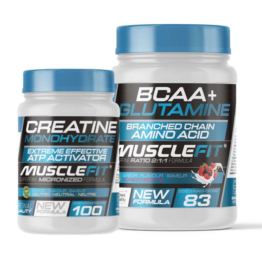 Pack Glutamina + BCAA´s 500g (varios sabores) + Creatina Monohidrato 300g (neutro) - Musclefit