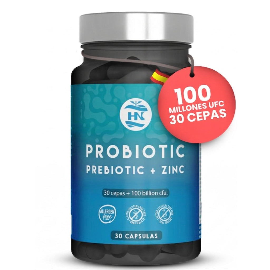 Complemento Alimenticio con 30 Cepas Bacterianas y Zinc - 100 Mil Millones de UFC - Con Inulina y Prebióticos - 30 Cápsulas de Liberación Retardada - Apto para Veganos y Sin Gluten