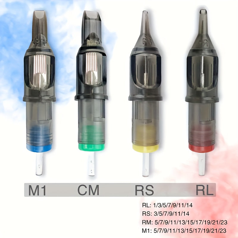 50 Agujas de Cartucho para Tatuaje Poseidon Surtidas en Varios Tamaños, Incluyendo Tipos Redondo Liner, Shader y Magnum, Disponibles en Opciones Curvas y Redondas