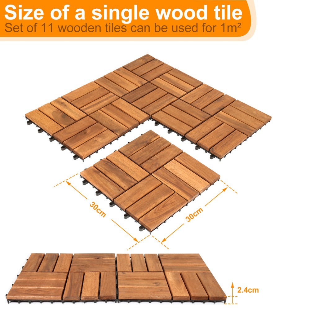 11-55 Piezas de Baldosas de Madera de Acacia Entrelazadas - Baldosas de Terraza DIY Antideslizantes para Exterior/Interior, Adecuadas para Patio, Balcón, Jardín - Revestimiento de Compuesto de Madera-Plástico (WPC) Resistente a la Intemperie, Fácil Instal