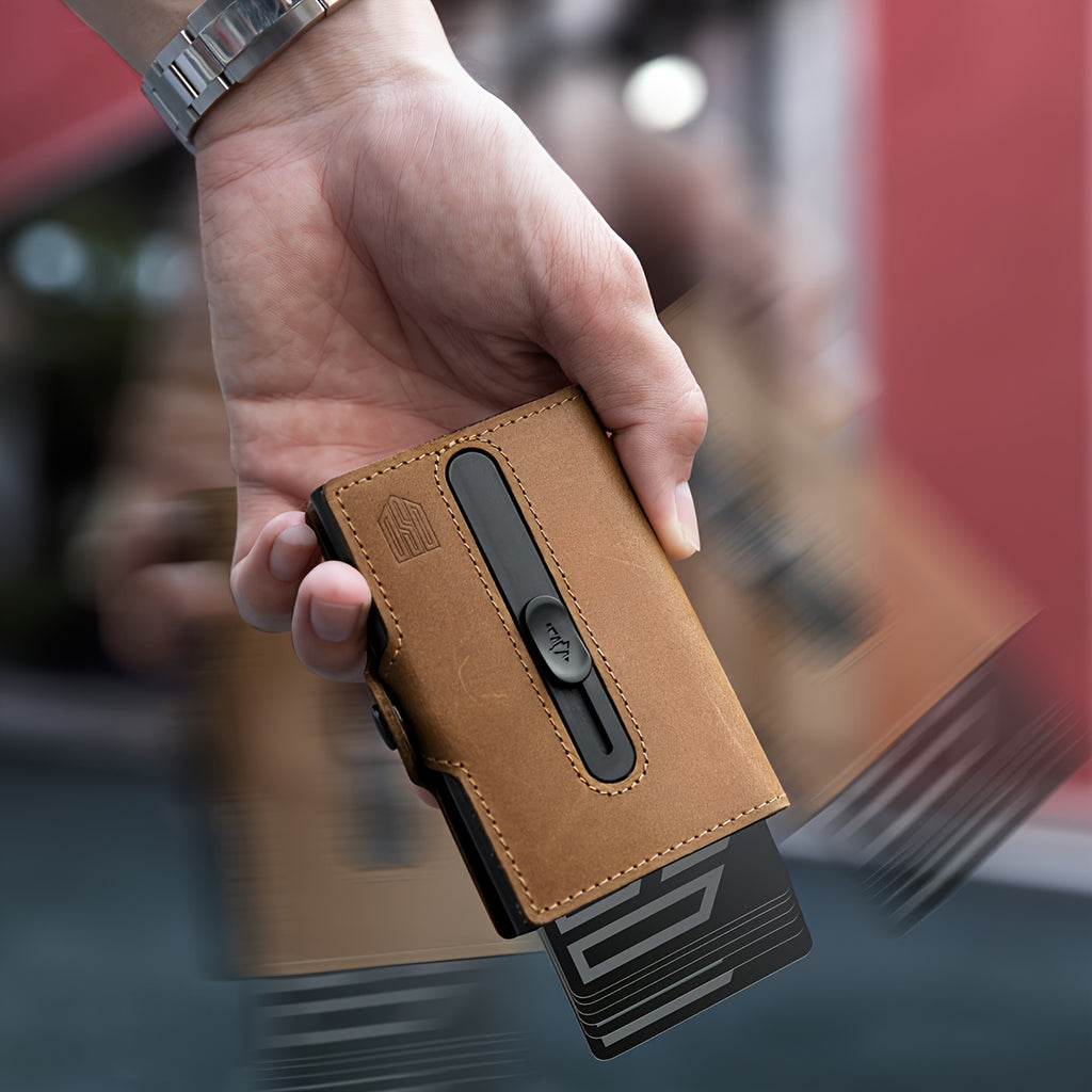 DODENSHA Billetera Antirrobo RFID para Hombre - Tarjetero Emergente de Aluminio de Alta Resistencia con Bolsillo para Monedas y Ventana para Identificación, Capacidad para 8-10 Tarjetas, Billetera Inteligente Delgada, Regalo Premium para Amigos y Familiar