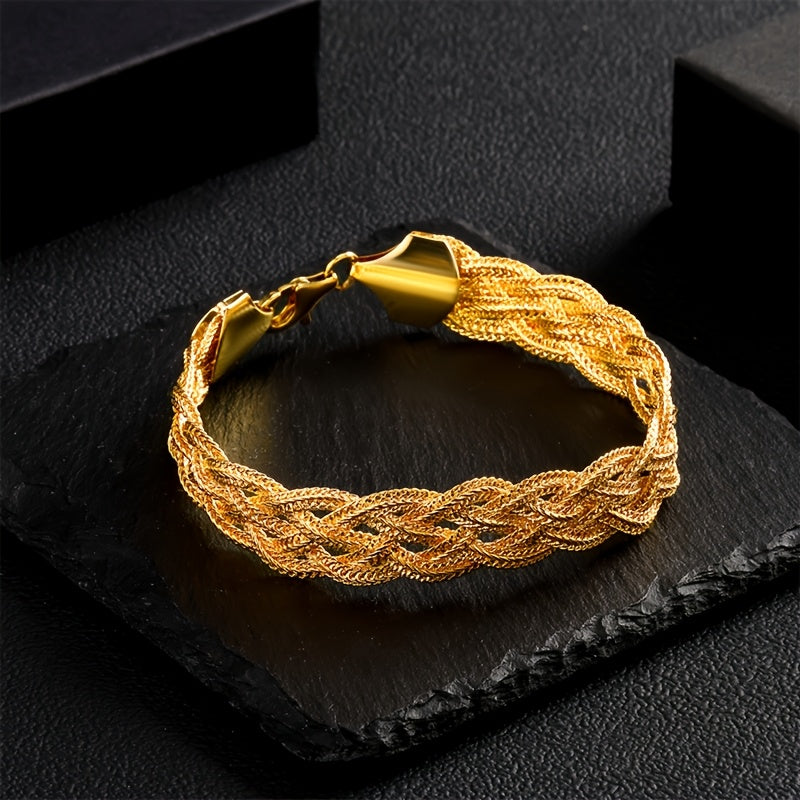ARTPAGE, Plata 925, Pulsera Tejida Dorada para Mujer, Moderna y a la Moda, Utilizando un Cierre de Langosta Seguro y Confiable, Ideal como Regalo de Cumpleaños, Navidad, San Valentín, Día de la Madre, Presentada en una Exquisita Caja de Regalo