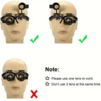 Lupa de cabeza + Mini lupa plegable (2 piezas) con luz LED, lentes reemplazables 10X 15X 20X 25X, distancia de trabajo 1 cm/0.3 in-5 cm/1.9 in, apta solo para trabajos finos de corta distancia, reparación de relojes, tallado a mano, tasación de joyas y mo