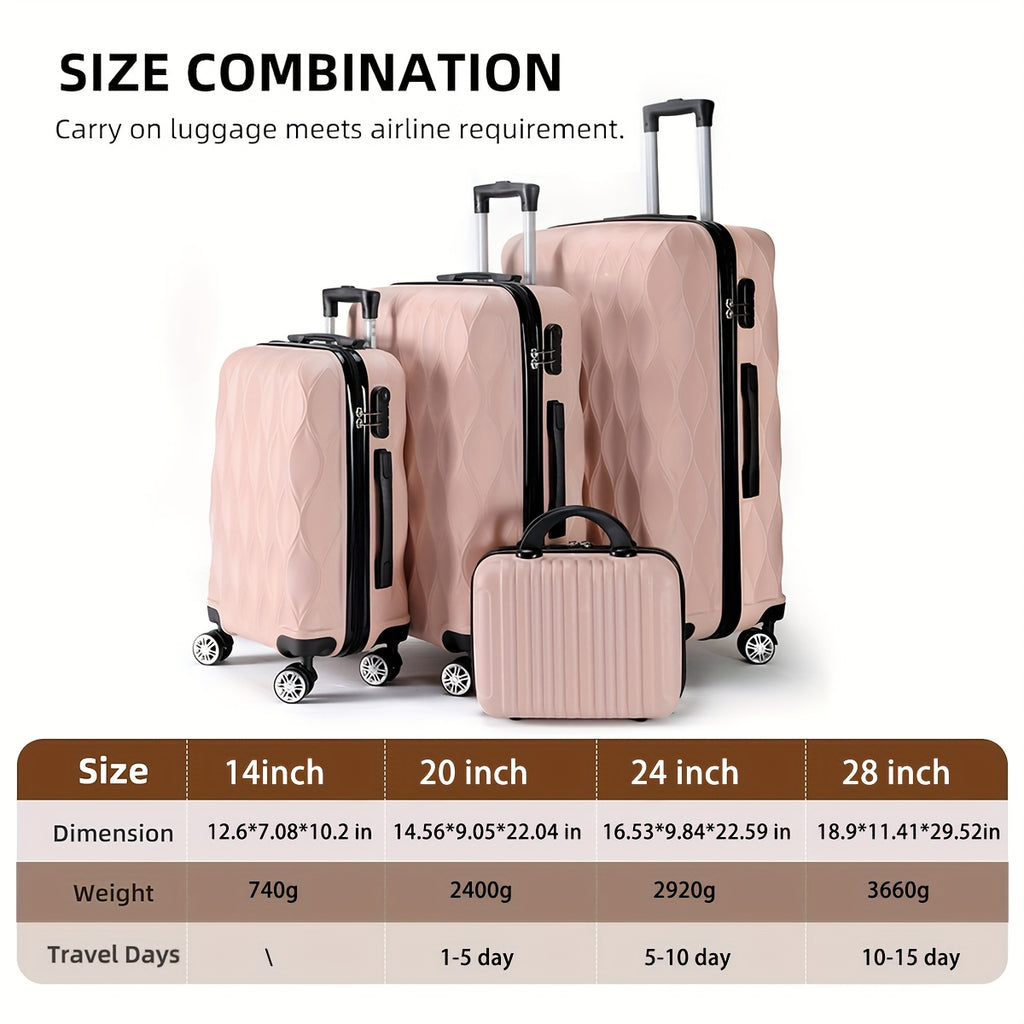 Juego de 2 o 4 Piezas de Maletas ABS con Diseño en Relieve de Hojas, Carcasa Dura, Ruedas Silenciosas Giratorias, Ideal para Viajes Cortos y Largos, Uso Empresarial o como Regalo Perfecto