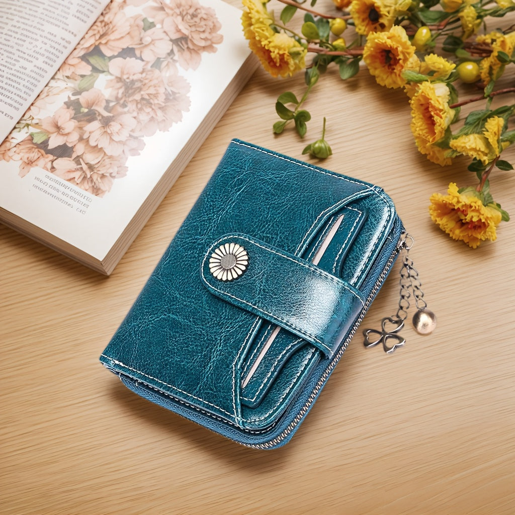 Billetera para mujer, protección RFID, billetera pequeña, multi-compartimento, bolso, monedero para mujer, billetera de cuero para mujer