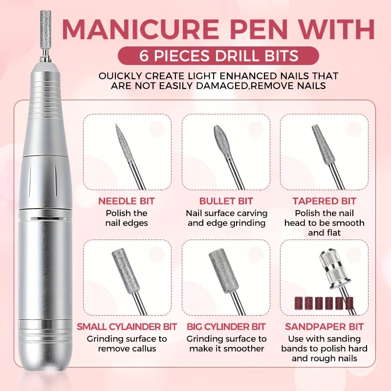 Set de Torno Eléctrico Profesional para Uñas, 45000 RPM, Herramienta Recargable USB Portátil para Uñas Artísticas, Adecuado para Uñas de Cristal, Uñas de Gel, Herramientas de Pulido para Manicura, Herramientas de Modelado para Manicura, Suministros para T