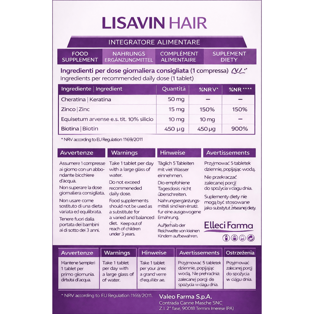 Lisavin Hair - Suplemento Alimenticio con Queratina, Biotina, Zinc y Cola de Caballo - 160 Micro Tabletas