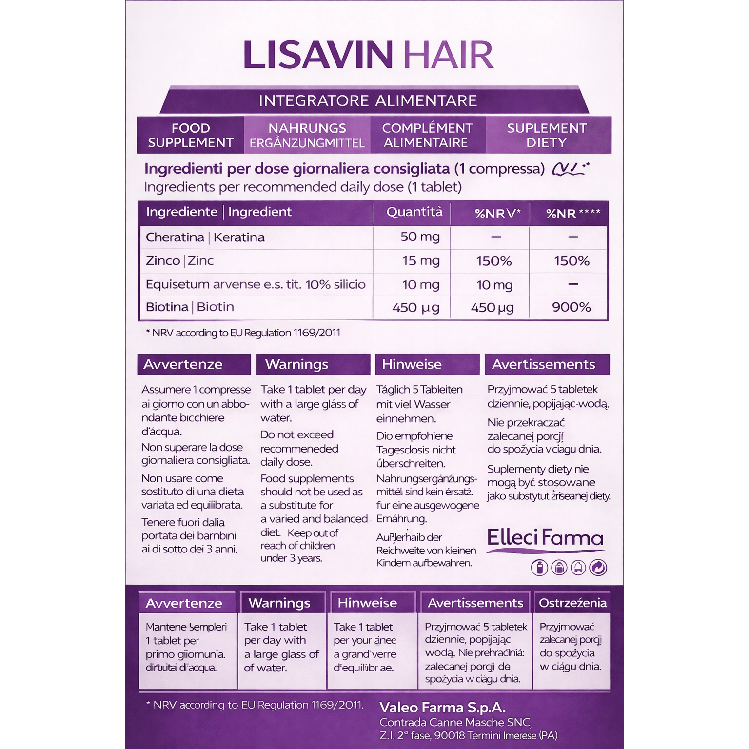 Lisavin Hair - Suplemento Alimenticio con Queratina, Biotina, Zinc y Cola de Caballo - 160 Micro Tabletas