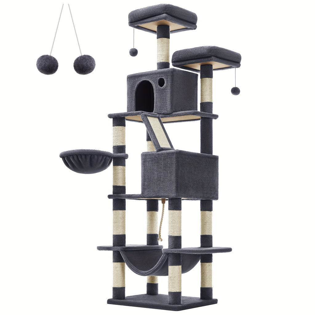 Torre rascadora para gatos 206 cm | Juego descanso y cuidado de las uñas
