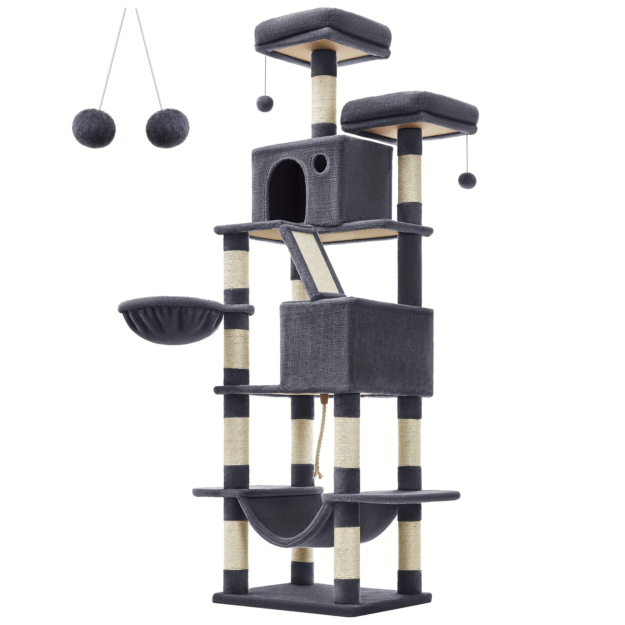 Torre rascadora para gatos 206 cm | Juego descanso y cuidado de las uñas