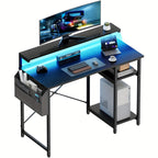 Escritorio FRODROVIA con Luz LED y Estante Ajustable en Altura, Escritorio para Oficina en Casa con Soporte para Monitor, Escritorio de Esquina con Bolsa de Almacenamiento Grande para Oficina en Casa, Estudio, Regalos de Navidad/Acción de Gracias