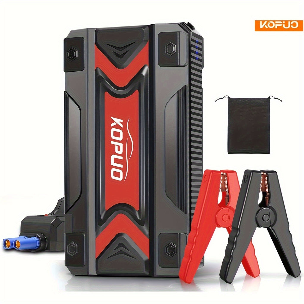 Arrancador portátil de batería de coche KOPUO 6000A - Herramienta profesional de mecánico automotriz (hasta 8.5L gasolina/7L diésel) Banco de baterías de emergencia de 12V con pinzas de seguridad inteligentes, pantalla LCD, diseño de luz LED ultrabrillant
