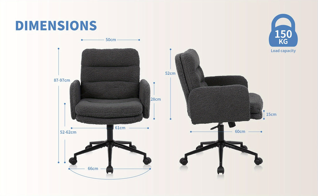 Sillas de oficina | Silla de Oficina, Silla de Maquillaje de Faux Fleece, Silla Giratoria Cómoda, Silla Ergonómica de Oficina, Altura Ajustable