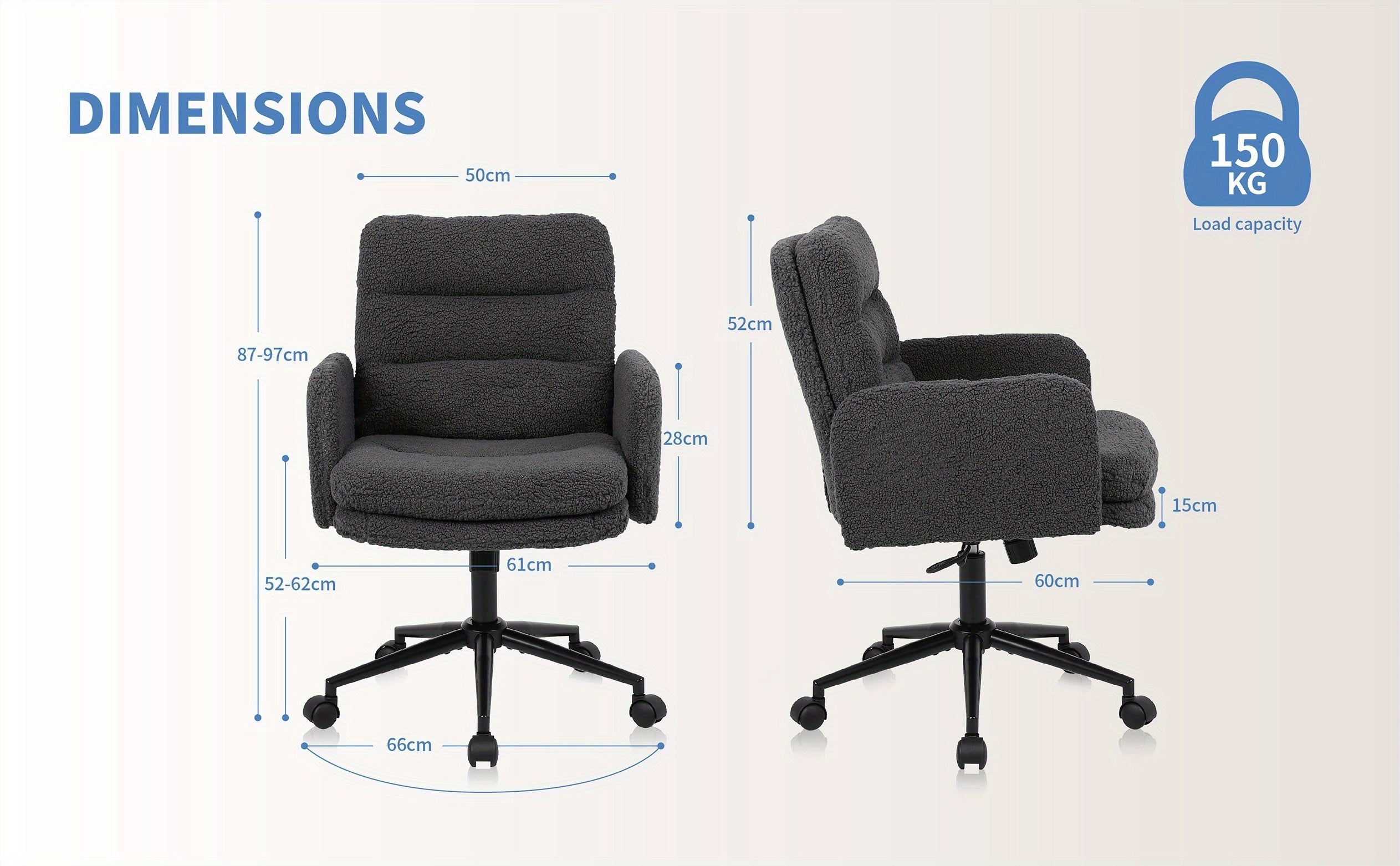 Sillas de oficina | Silla de Oficina, Silla de Maquillaje de Faux Fleece, Silla Giratoria Cómoda, Silla Ergonómica de Oficina, Altura Ajustable