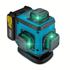 Nivel láser láser verde 4D multifuncional Gisam de 16 líneas con trípode y control por aplicación, autonivelante 360° con líneas cruzadas horizontales y verticales, alimentado por USB y batería, incluye estuche de transporte, haz superpotente, diseño port