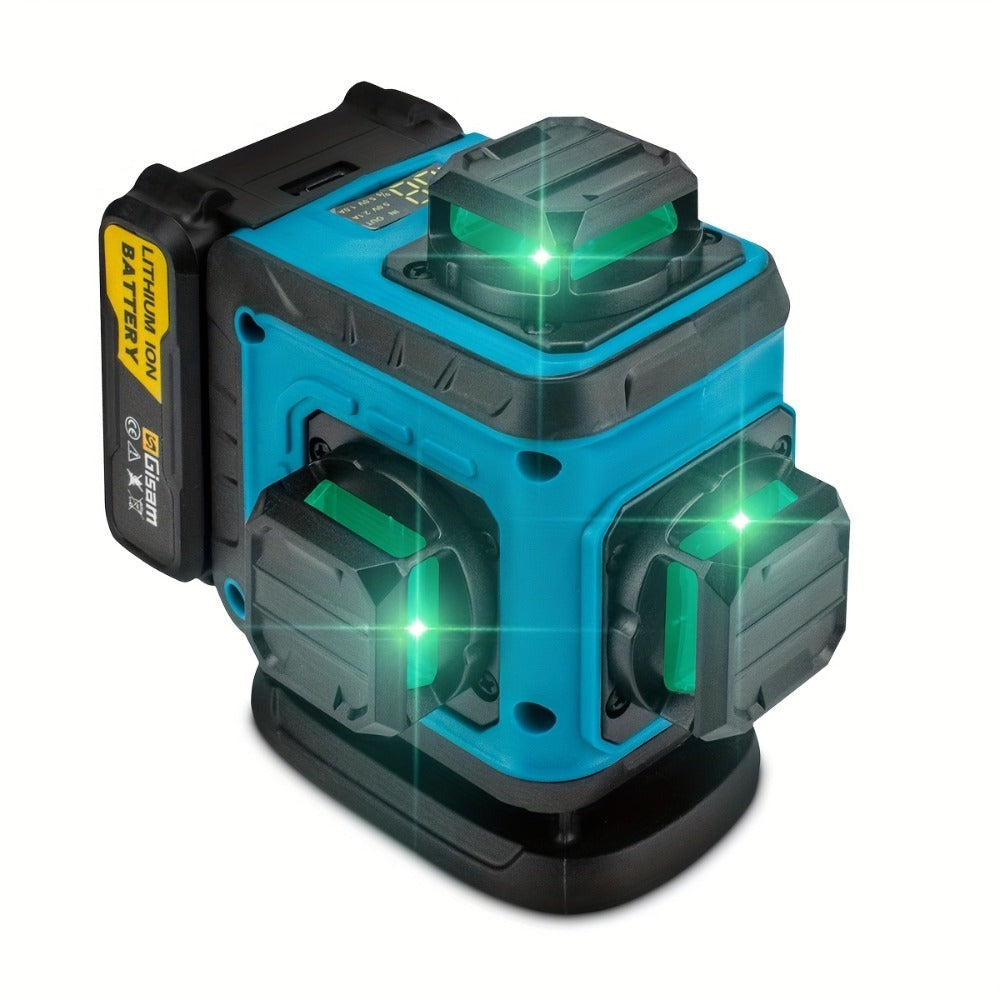 Nivel láser láser verde 4D multifuncional Gisam de 16 líneas con trípode y control por aplicación, autonivelante 360° con líneas cruzadas horizontales y verticales, alimentado por USB y batería, incluye estuche de transporte, haz superpotente, diseño port