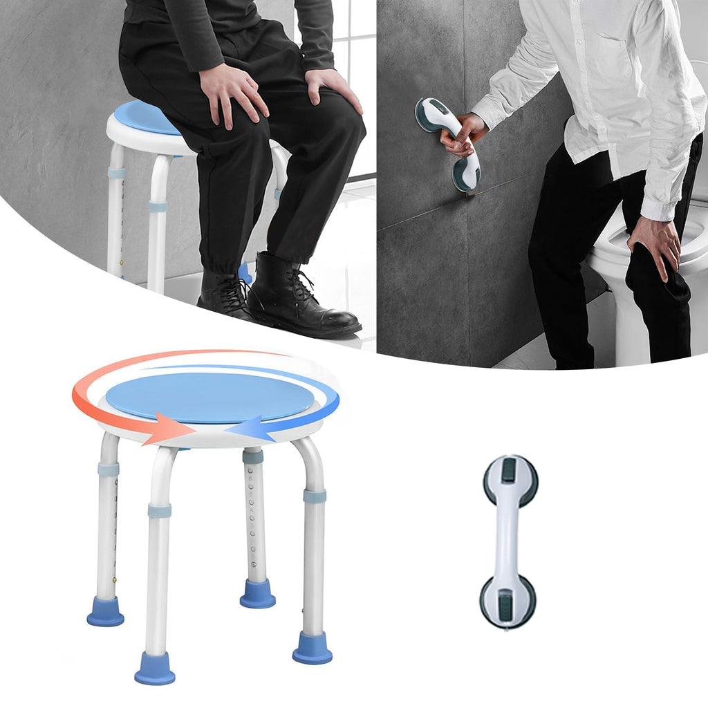 Silla de ducha giratoria de alta resistencia con reposabrazos, asiento giratorio de 360°, taburete de baño de altura ajustable, base antideslizante, diseño fácil de limpiar para uso en el baño