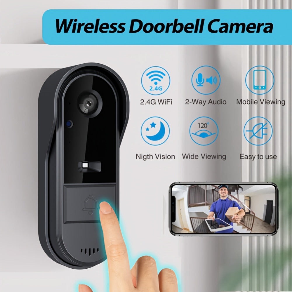 Cámara de Timbre WiFi Inalámbrica con Audio Bidireccional - Resolución HD, Timbre Visual WiFi con Cámara, Timbre Inteligente Inalámbrico Visual - Cámara de Timbre WiFi para Puerta, Visión Nocturna, Cambiador de Voz, Grabación de Fotos y Vídeos, Batería de