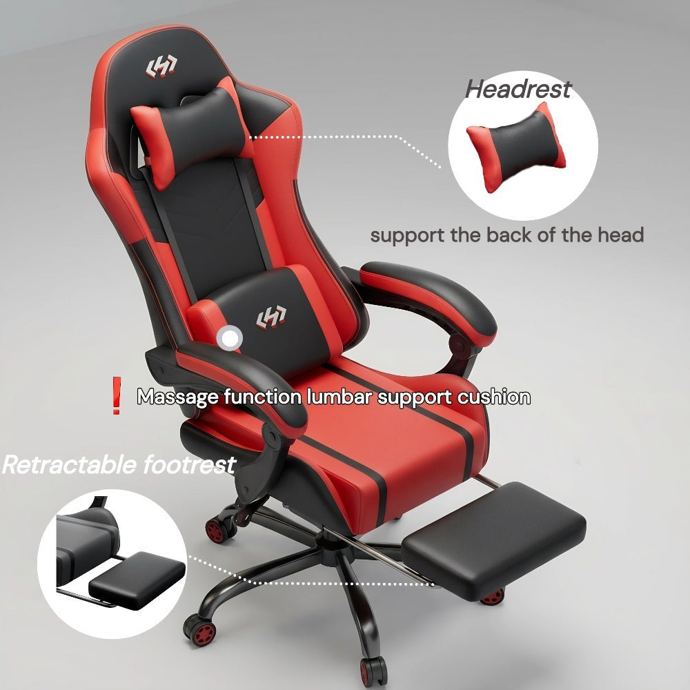 Silla Gaming con Cojín de Resortes de Bolsillo, Silla de Computadora Ajustable en Altura, Silla Ergonómica para Adultos con Soporte Lumbar de Masaje, Silla con Función Giratoria, para Gaming u Oficina