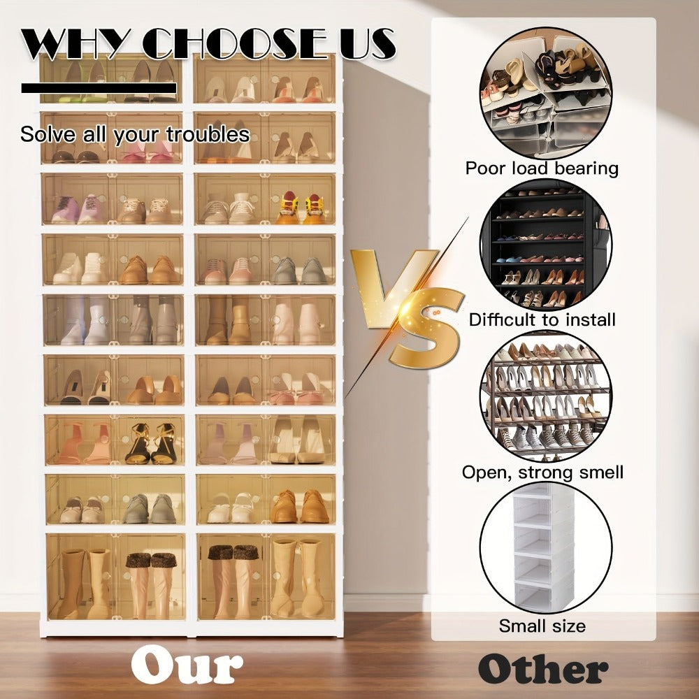 Organizador de Zapatos Plegable de 9 Niveles para 18 Pares, Estante de Zapatos de Plástico Colapsable, Armario de Almacenamiento de Cajas de Zapatos con Puerta Transparente Magnética, Fácil Montaje para Entrada, Dormitorio, Sala de Estar, Solo para Cocina