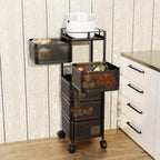 Carro Giratorio de Cocina de 5 Niveles con Ruedas, Unidad de Estantería Móvil de Marco Metálico Grande, Ideal para Despensa, Portafrutas, Verduras, Ahorrador de Espacio para Uso Doméstico o Comercial, Estante de Pie