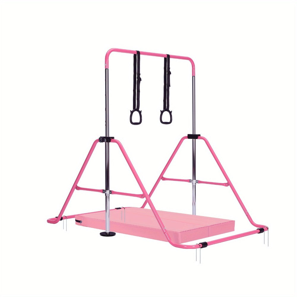 Barra de gimnasia ajustable para entrenamiento en casa, completa con agarres, muñequeras, clavos de suelo y una alfombra de ejercicios
