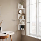 Estante esquinero de 5 niveles, estante de pared, estantería para esquinas, soporte para plantas, adecuado para dormitorio, sala de estar y baño, estantes esquineros