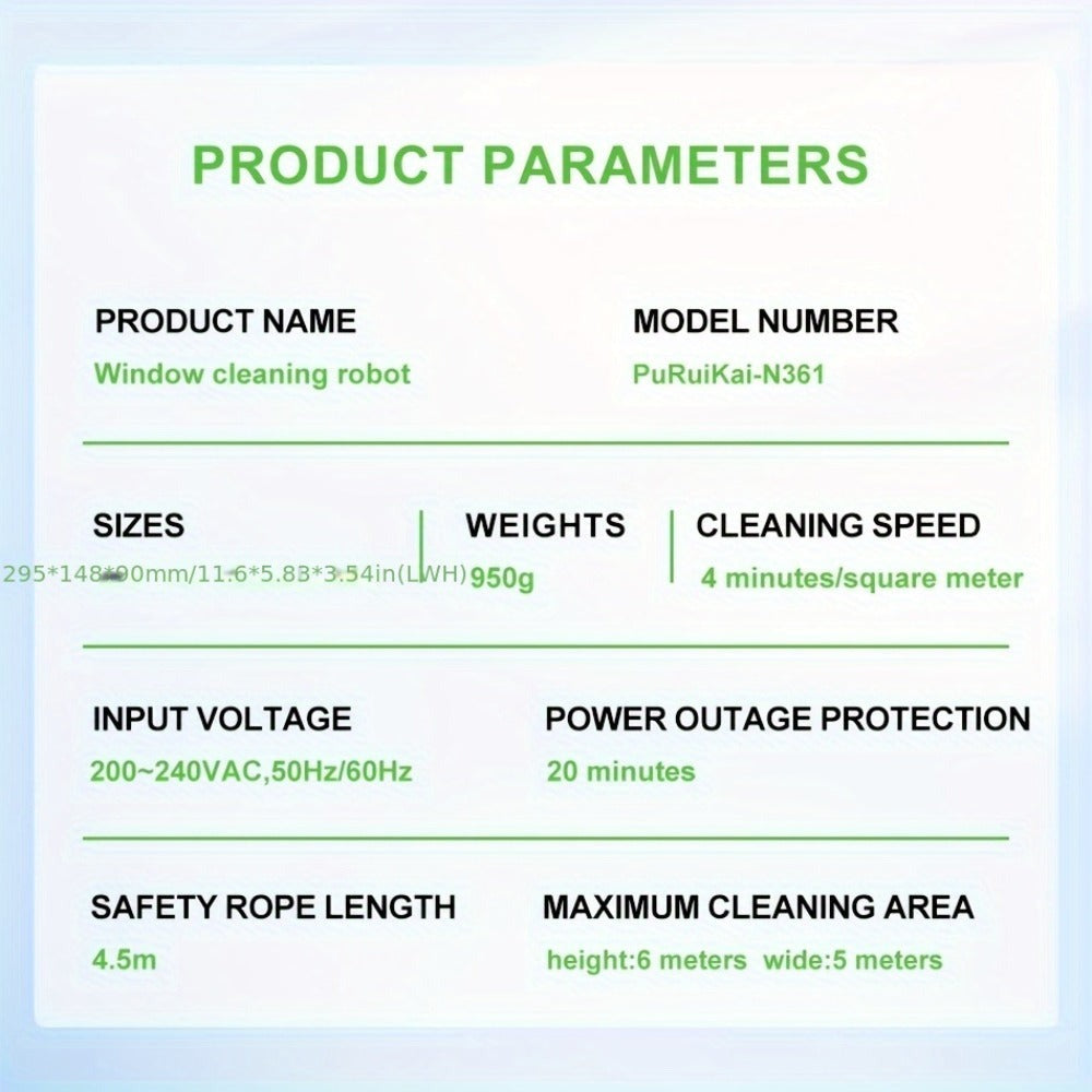 Puruikai 02 Almacén Local Robot de Limpieza de Ventanas Inteligente Rociador Automático de Agua Control Remoto Robot Eléctrico de Limpieza de Vidrios con Planificación de Alto Succión Anti Caída Seguro y Confiable Ahorro de Tiempo y Esfuerzo Limpieza de V